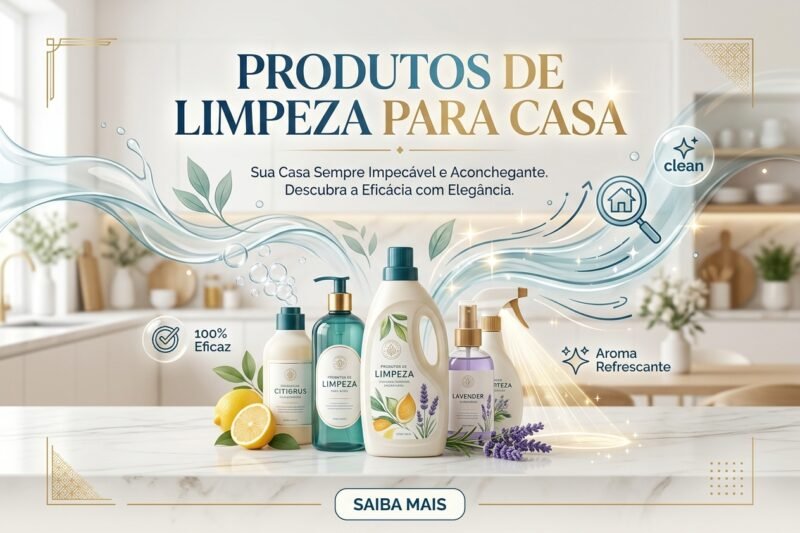 Baner de diversos produtos e marcas de produto de limpeza de casa