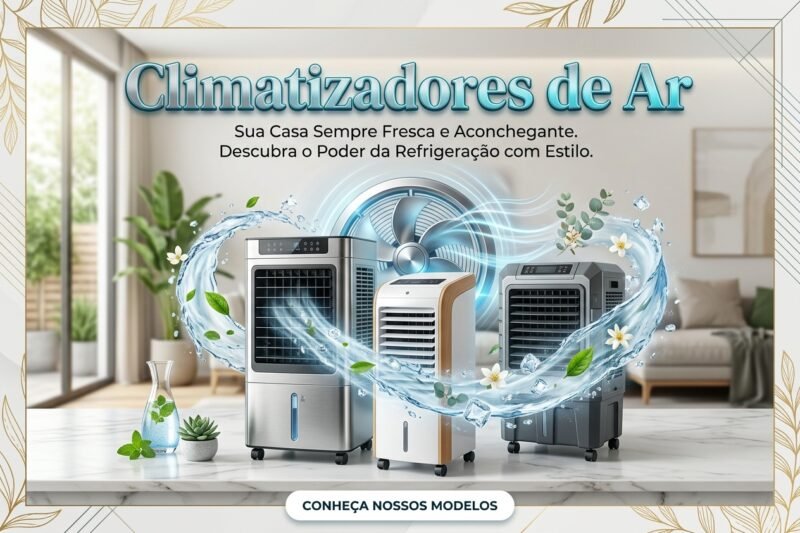 Climatizadores de ar em destaque, com ofertas do Mercado Livre e Amazon Express para refrescar e trazer